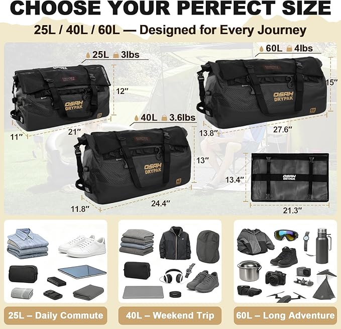 OSAH DRYPAK Waterproof Duffel Bag 25L/40L/60L – Heavy-Duty Motorcycle Tail Bag - Image 2