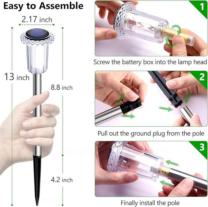 DenicMic Solar Lights Outdoor 10 Pack Waterproof 3000K Warm White LED Stainless - Image 5