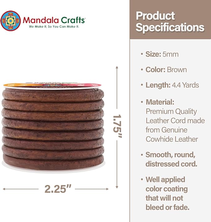 Mandala Crafts Round Genuine Distressed Brown Leather Cord - Image 4