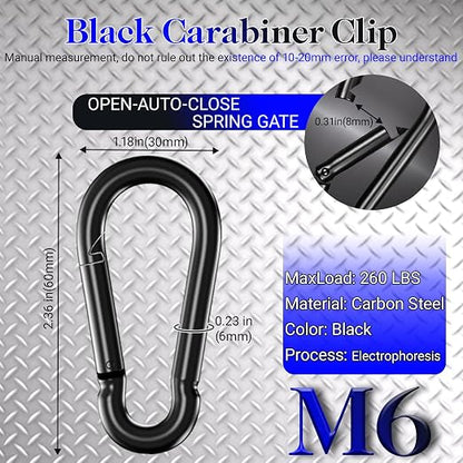 12 Pack2.36 Spring Snap Hook Carabiners, Galvanized Steel Black Small Carabiner - Image 2