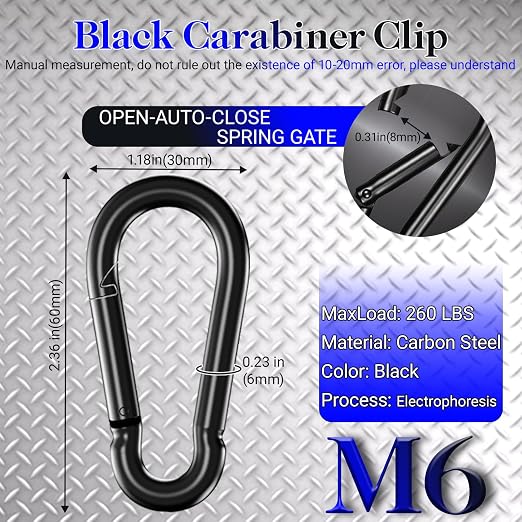 50 Pack Black Carabiner Clips, 2.36 Inch Heavy Duty Spring Snap Hooks - Image 2