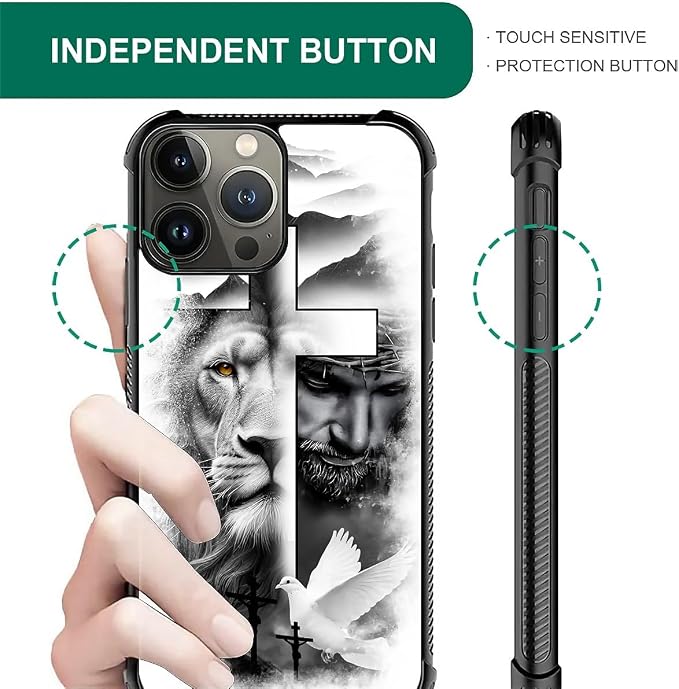 for iPhone 15 Pro Case, Lion Cross Jesus Christ Dove Pattern Graphic Design - Image 5