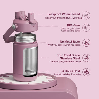 Kids Insulated Water Bottle - 12oz Stainless Steel Water Bottle with Dual Spouts - Image 2
