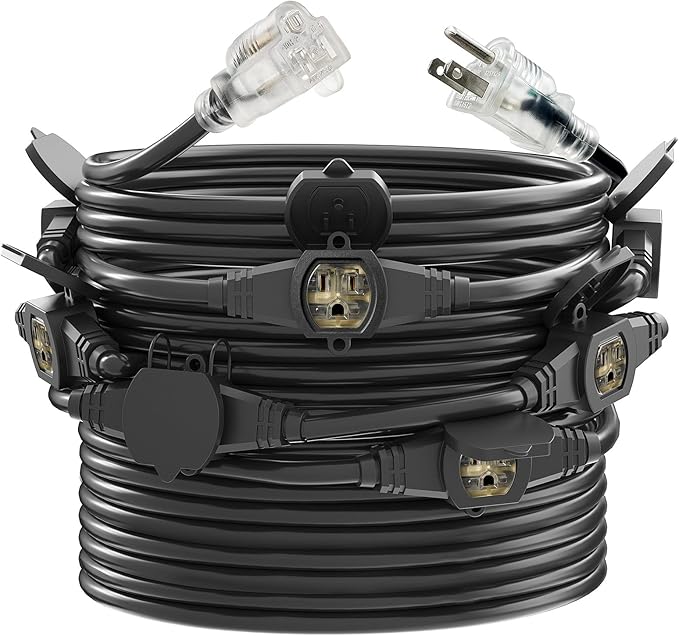 50FT Outdoor Extension Cord, 14 Gauge SJTW 5-15R Cable Male Plug to Female by oviitech
