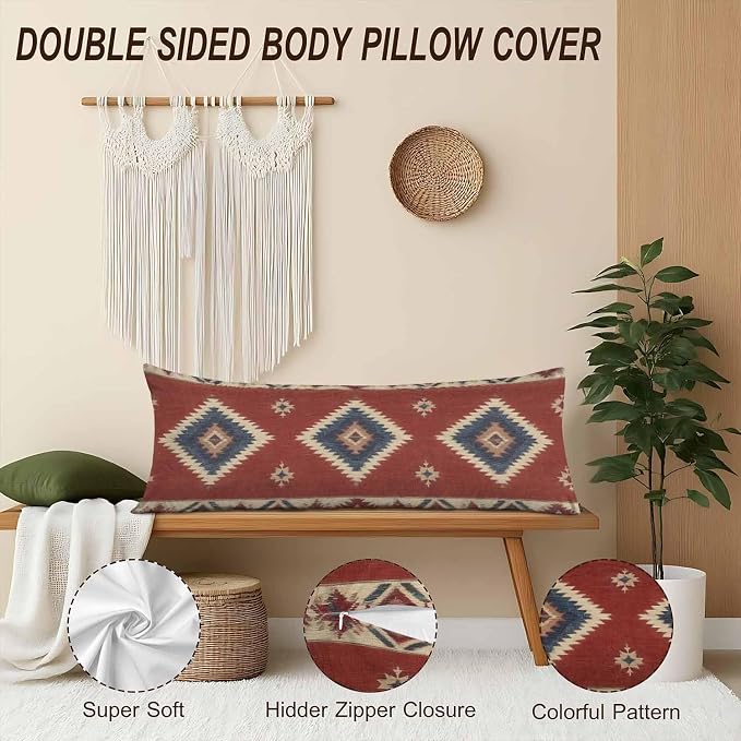 Decorative Body Pillow Covers 20x54inch Ethnic Red, Southwest Native American - Image 4