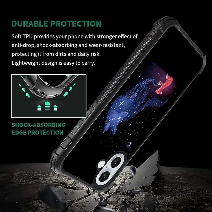 for iPhone 16 Plus Case, Galaxy Fox Wolf Pattern Graphic Design Girl Boy Soft - Image 7