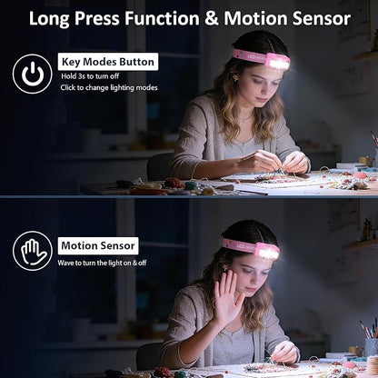 LHKNL Headlamp Rechargeable, Lumen Super Bright Motion Sensor Head Lamp - Image 3