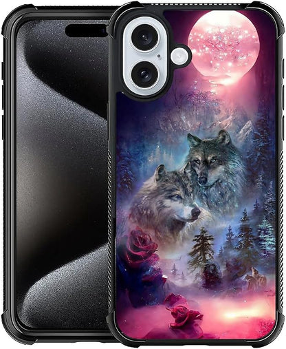 for iPhone 16 Plus Case, Star Two Wolfs Howling Pattern Graphic Design Girl Boy by FKBRCL4U