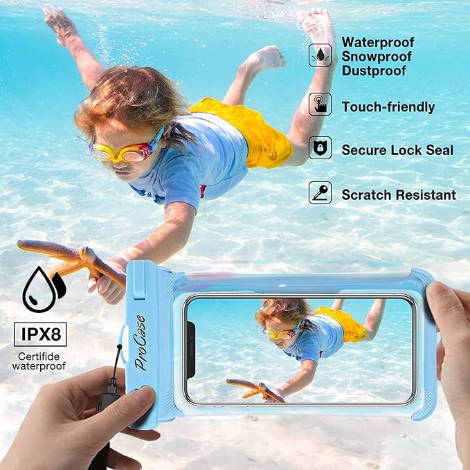 ProCase 2 Pack Waterproof Phone Pouch, Underwater Phone Case Up to 7", Dry Bag - Image 3
