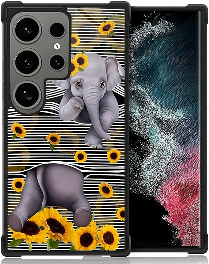 for Samsung Galaxy S24 Ultra Case, Cute Little Elephant Sunflower White Line by FKBRCL4U