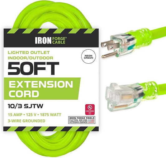 Iron Forge Cable 10 Gauge Extension Cord 50 ft, 10/3 Heavy Duty Extension Cord by IronForgeCable