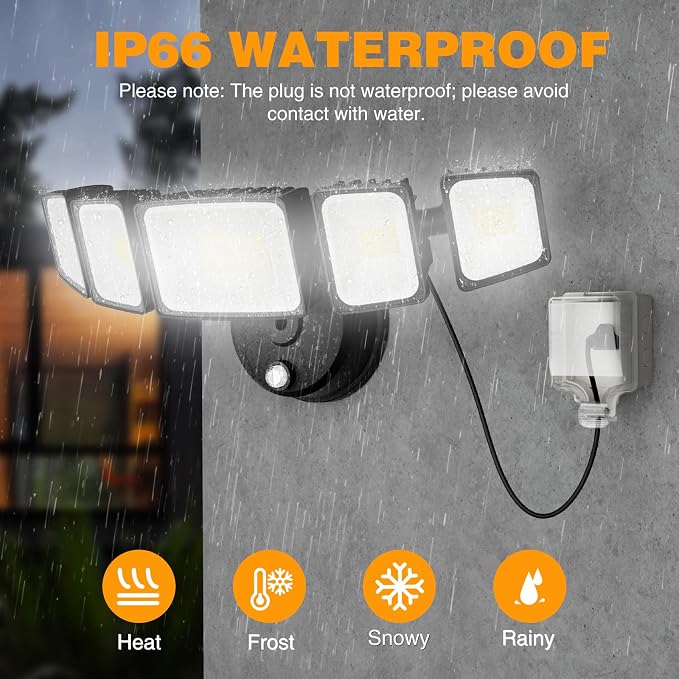 Onforu 150W 15000LM Dusk to Dawn Outdoor Lighting, 5 Heads Plug in Flood Lights - Image 6