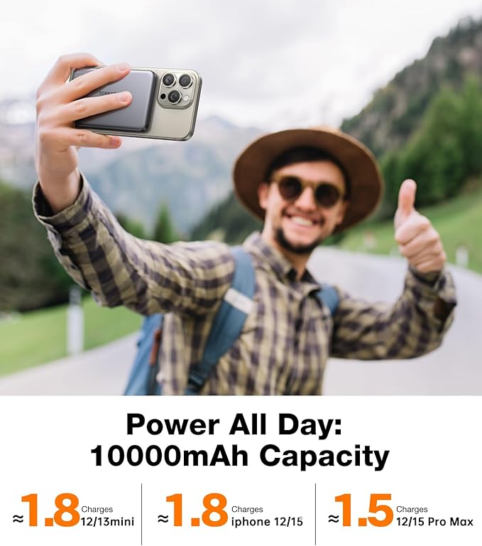 TORRAS MiniMag Power Bank, Ultra-Slim 10, 000mAh Magnetic Wireless Portable - Image 6