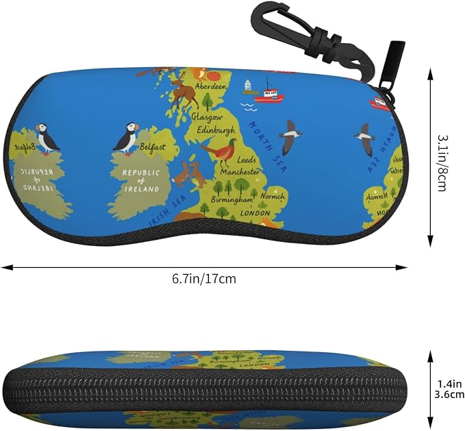 YANGqing United Kingdom Map Print Light Soft Shell Glasses Case Portable & - Image 3