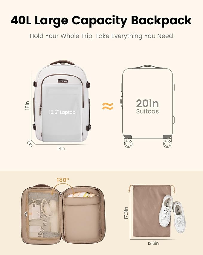 LOVEVOOK 40L Travel Backpack for Women & Men, Airline Approved Carry On Luggage - Image 8