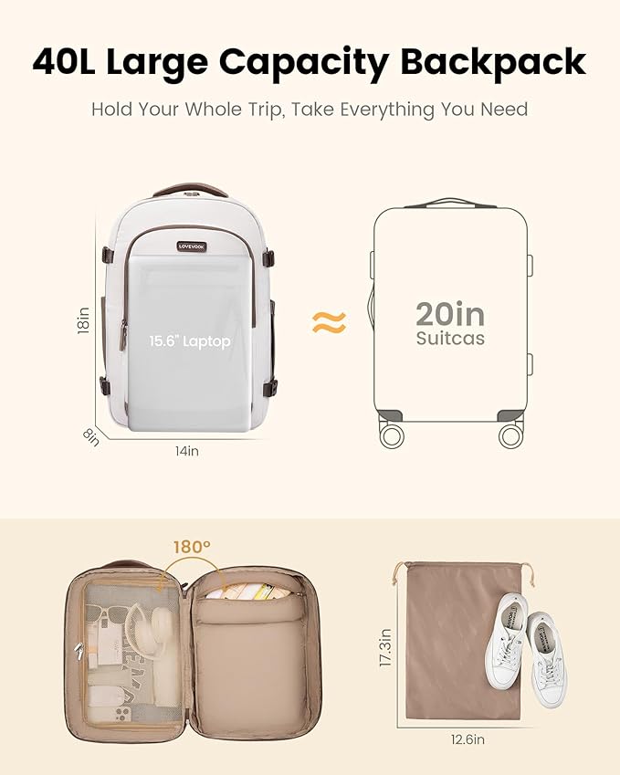 LOVEVOOK 40L Travel Backpack for Women, Airline Approved Carry On Luggage - Image 6