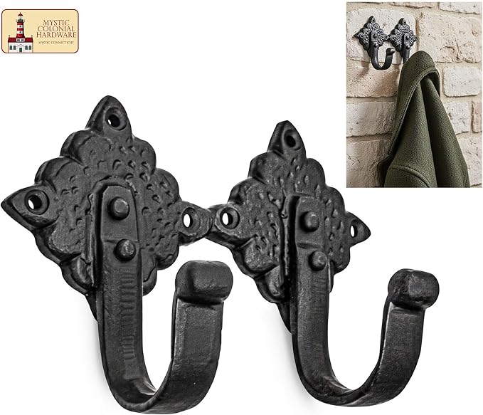 Mystic Colonial Rustic Cast Iron Wall Hooks, Heavy Duty Retro Utility Hooks - Image 9