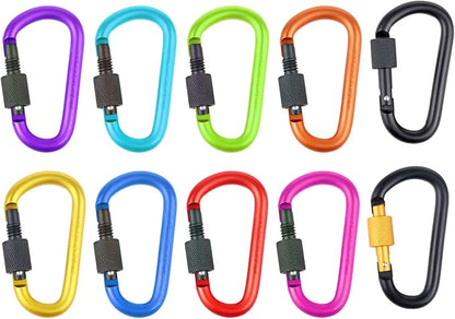 10 Pack Aluminum D Ring Key Rings Hiking Clips Locking Carabiner - Image 6