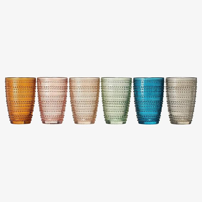Khen Beaded Highball Tumbler Drinking Glasses Set | Set of 6 | Vintage Hobnail - Image 6