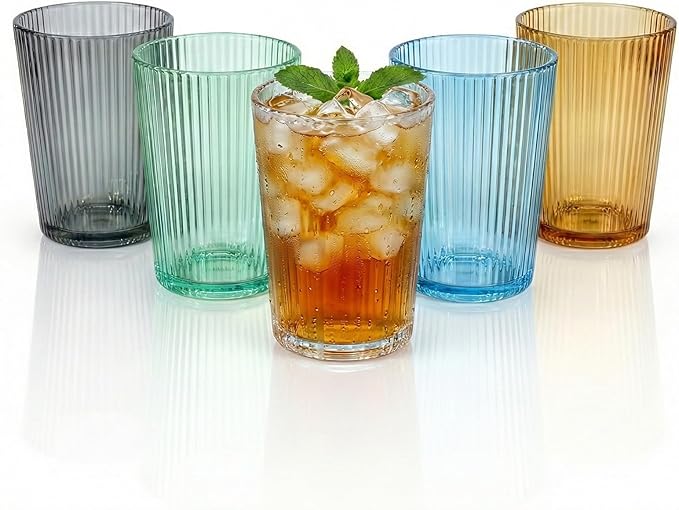5 PCS Colored Plastic Drinking Glasses, Reusable Acrylic Drinking Cups by IEFFPIN