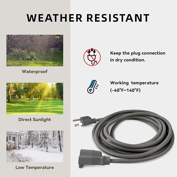 50ft Outdoor Extension Cord for Christmas Decorations- 16/3 Heavy Duty SJTW - Image 5