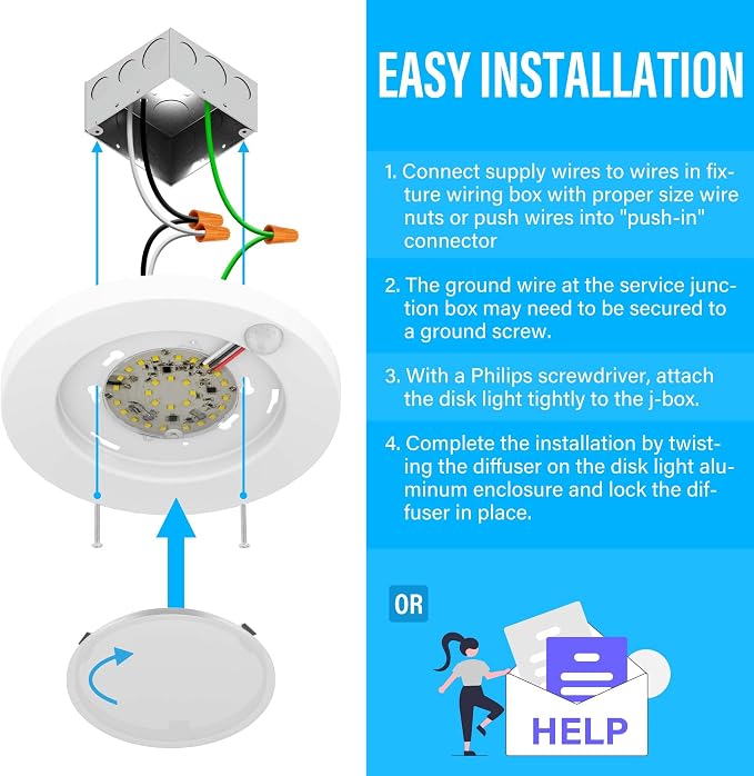 ZAGO LED 6" 120 Volts Closet Light Wired, PIR Motion Sensor Ceiling Disc Light - Image 6
