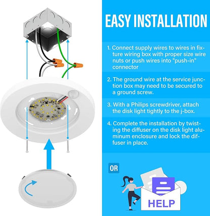 ZAGO LED 6" 120 Volts Closet Light Wired, PIR Motion Sensor Ceiling Disc Light - Image 6