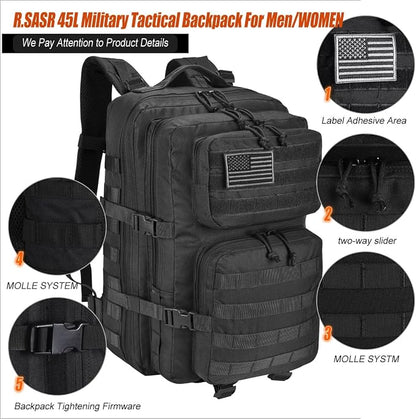 45L Tactical Backpack for Men Women, Military Assault Pack - Image 3
