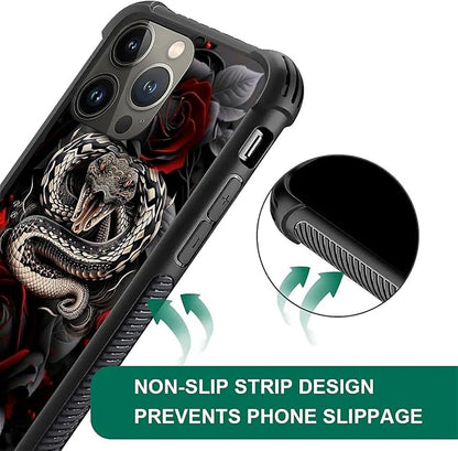 for iPhone 14 Pro Max Case, Entwined Rose Snake Pattern Graphic Design Girl Boy - Image 2