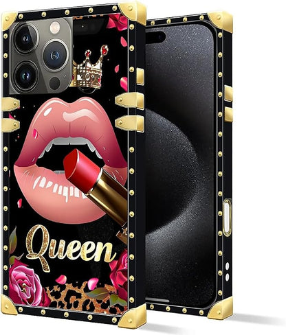 Compatible with iPhone 16 Pro Case, Glitter Red Rose Queen Leopard Lipstick - Image 2