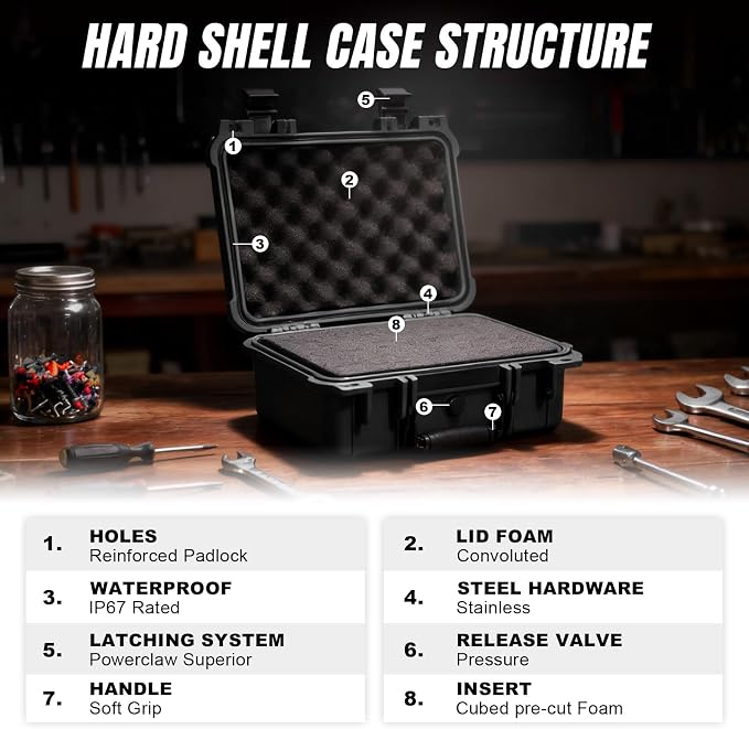 Jack Boss 13.6X11.4X6 Inch Hard Case, Portable Weather Waterproof Protective - Image 3