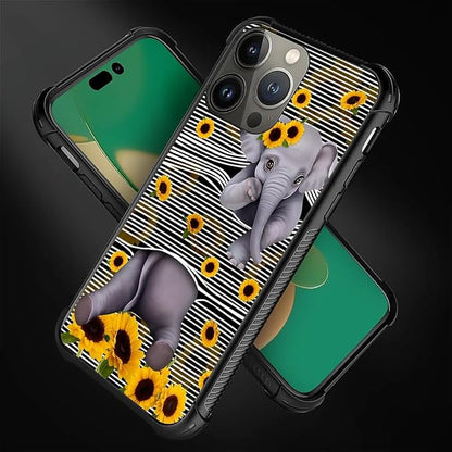 for iPhone 11 Pro Case, Cute Little Elephant Sunflower White Line Art Pattern - Image 2