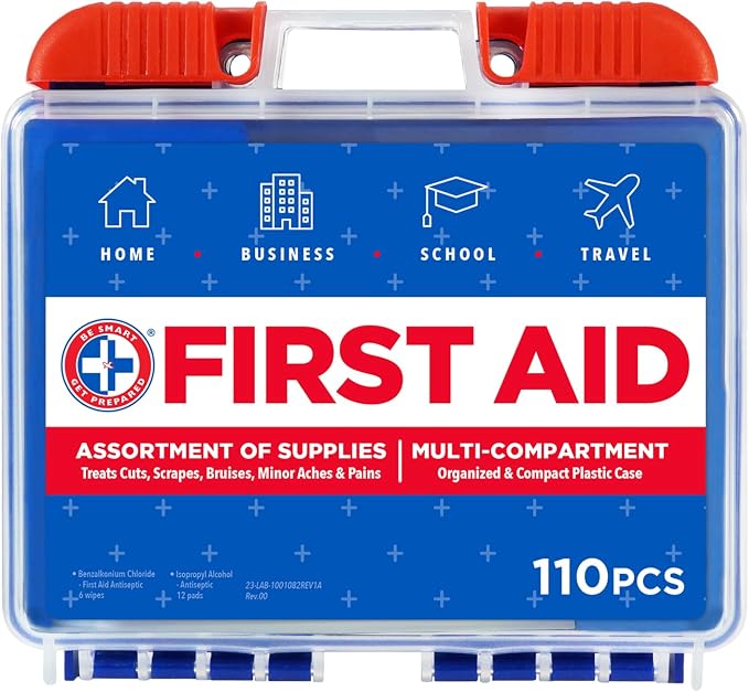 Be Smart Get Prepared 110 pc First Aid Kit: Clean, Protect Minor Cuts, Camping - Image 2