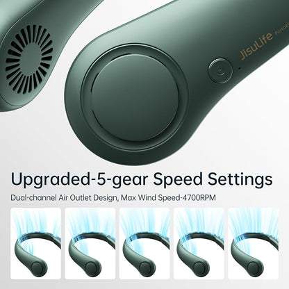 JISULIFE Portable Neck Fan, Hands Free Bladeless Fan, 5 Speeds, 4000 mAh - Image 3