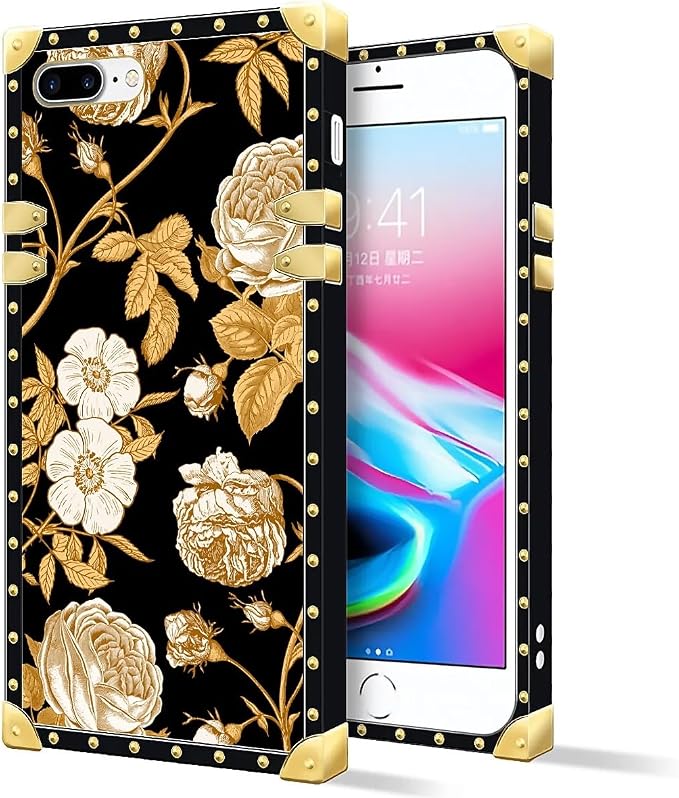 Compatible with iPhone 8 Plus 7 Plus Case, Blooming Rose Golden Flower Luxury - Image 2