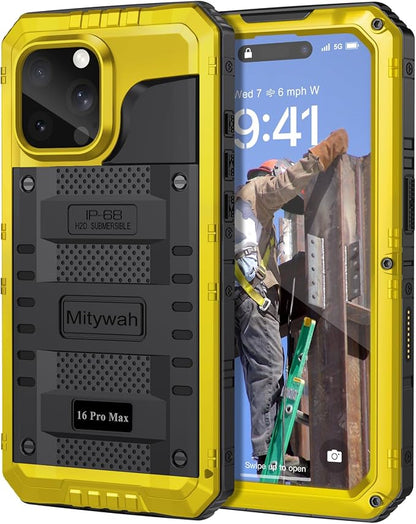 Mitywah Waterproof Case for iPhone 16 Pro Max, Heavy Duty Metal Cover by Mitywah