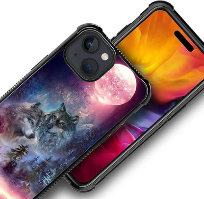 for iPhone 15 Plus Case, Star Two Wolfs Howling Pattern Graphic Design Girl Boy - Image 2