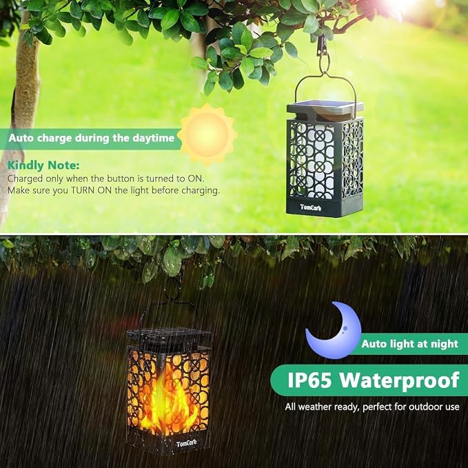 TomCare Solar Lanterns Outdoor Upgraded Flickering Flame Waterproof Hanging - Image 5