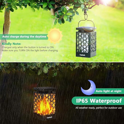 TomCare Solar Lanterns Outdoor Upgraded Flickering Flame Waterproof Hanging - Image 5