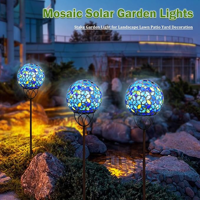 VCUTEKA Solar Outdoor Lights Garden Decor Mosaic Solar Garden Lights Waterproof - Image 3