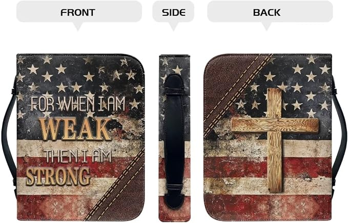 Medium Bible Cover Case for Women Men Amercan Flag and Cross PU Leather Bible - Image 2