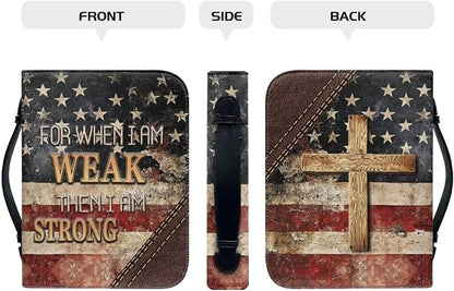 Medium Bible Cover Case for Women Men Amercan Flag and Cross PU Leather Bible - Image 2