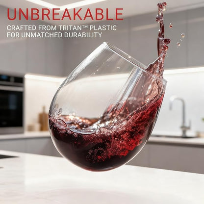 6 Pack Unbreakable Tritan Plastic Wine Glasses, 16 oz Reusable Stemless Wine - Image 5