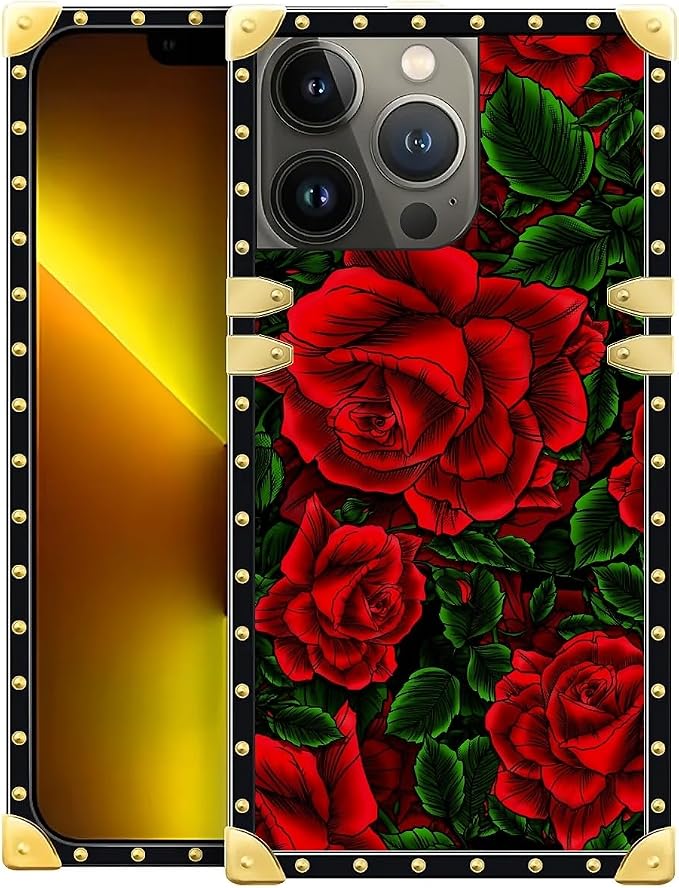 Compatible with iPhone 13 Pro Max Case, Vector Red Rose Green Leaf Luxury by Unknown