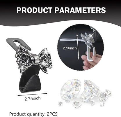 2 PCS Bling Bow Car Seat Headrest Hooks, Cute Rhinestone Bow Car Seat Back - Image 2