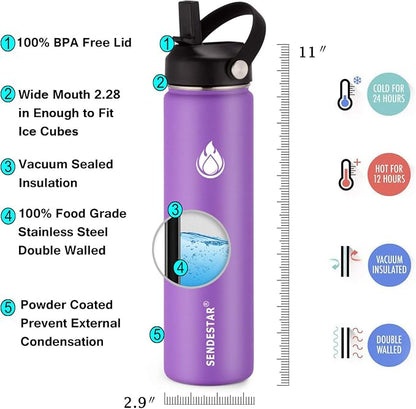 SENDESTAR Stainless Steel Water Bottle, Wide Mouth Water Bottle 24 oz - Image 3