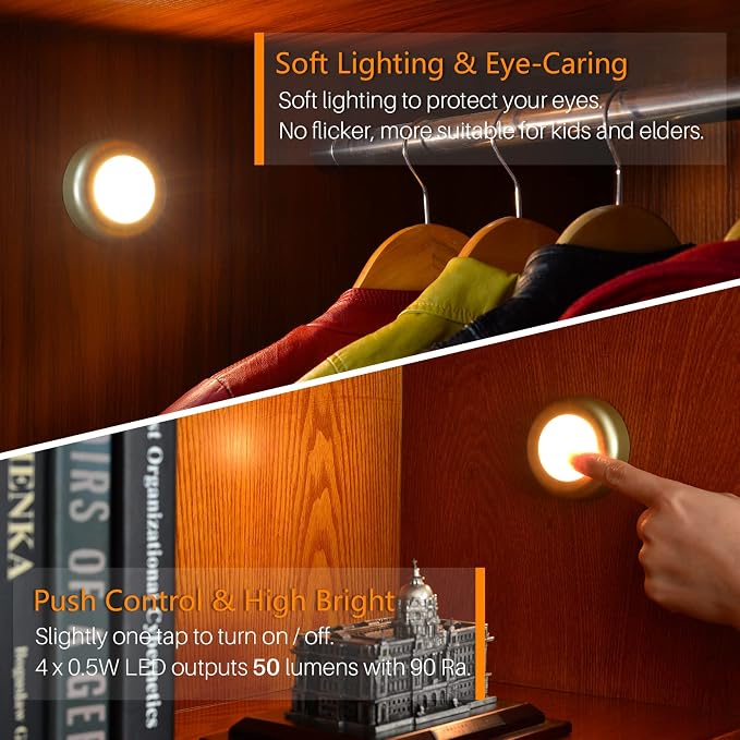 STAR-SPANGLED 5 Pack 2.8” Push Tap Lights, Stick on Touch Puck Lights AAA - Image 2