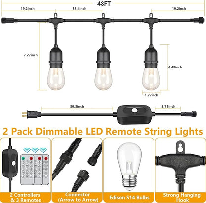 Mlambert 96Ft 3-Color in 1 48Ft LED Dimmable Outdoor String Lights - Image 5