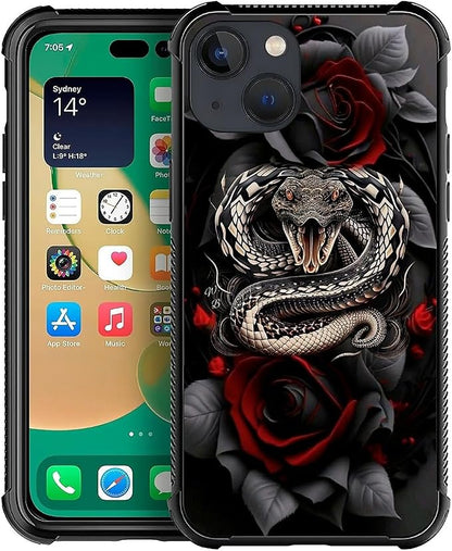 for iPhone 13 Case, Entwined Rose Snake Pattern Graphic Design Girl Boy Soft by FKBRCL4U
