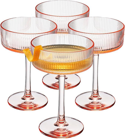 Khen Shatterproof Acrylic Ribbed Vintage Art Deco Coupe Glasses | Set of 4 | - Image 5